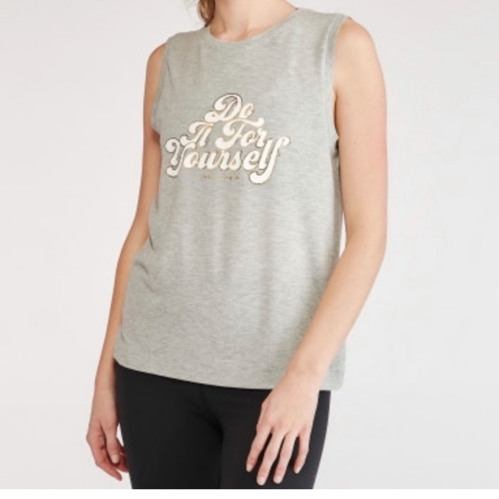 Spiritual Gangster Do It For Yourself Tank Crew Neck Metallic Print Grey M - Picture 6 of 8